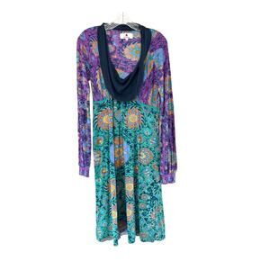 Ritu Kumar Purple Indian Celebration Floral‎ Long Sleeve Cowl Neck Dress Size 2
